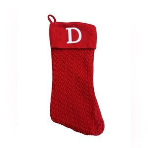 Red Knit Christmas Stocking with Initial D NWOT